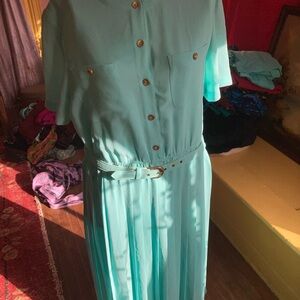 Elegant Teal Button-Down Dress